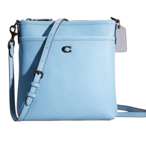 NWT Coach crossbody. Light blue with brass embellishments. Versatile. Leather - Picture 1 of 3